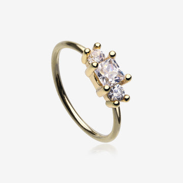 Golden Triple Tiered Sparkle Multi-Gem Bendable Hoop Ring-Clear Gem